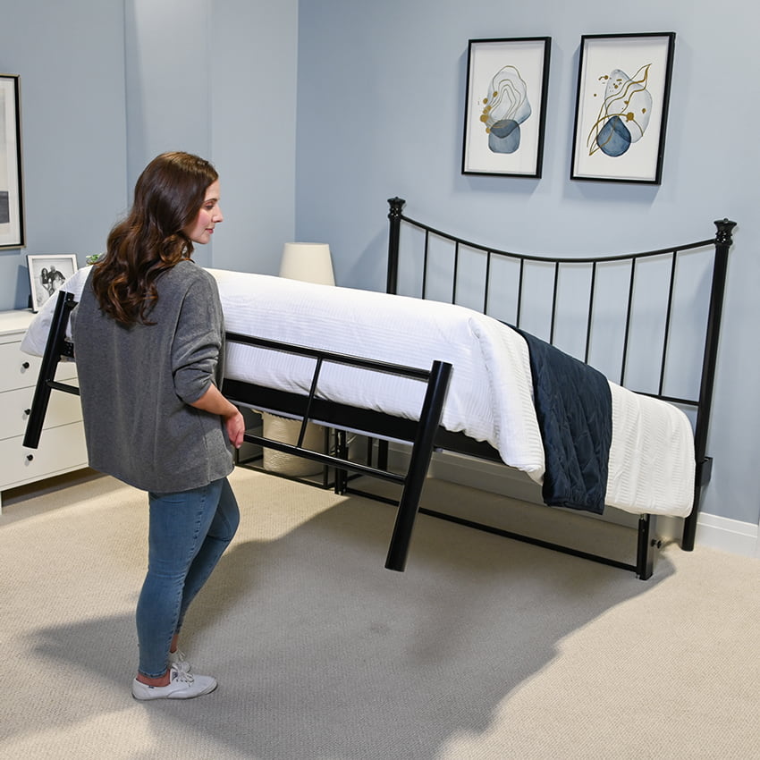 Queen bed frame with headboard footboard lift bed storage lift up bedroom furniture risers space-saving black metal whiteboard