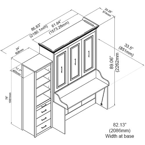 Alegra Murphy Bed w/ Desk and 1 Storage Cabinet