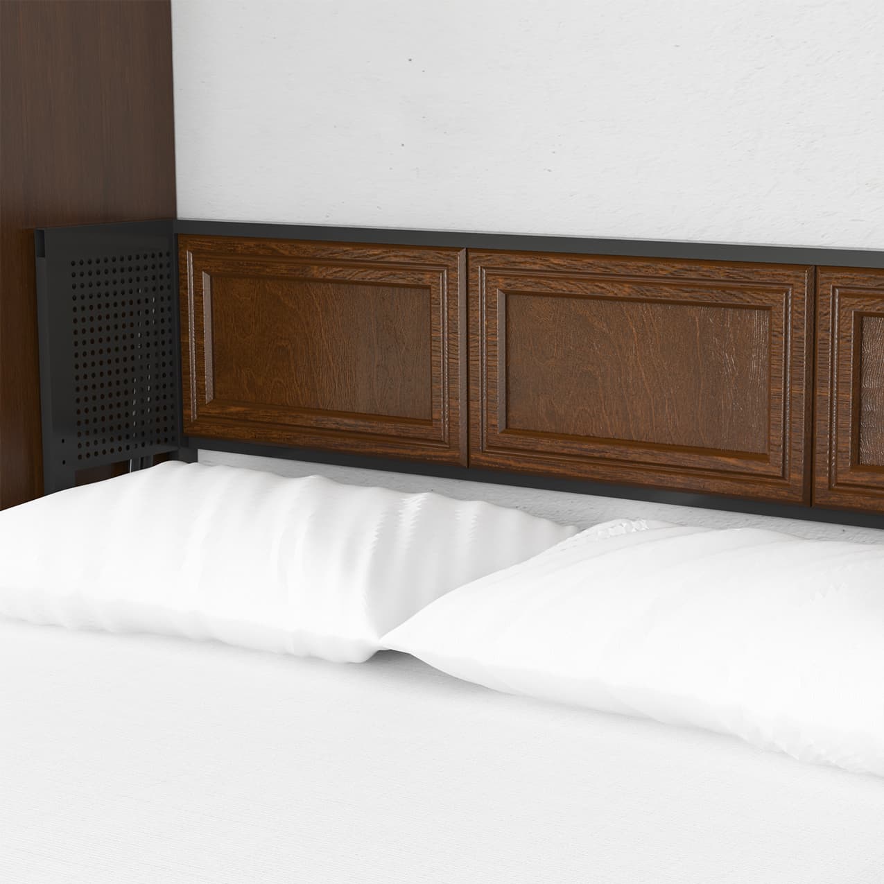 chamberlin queen murphy bed cabinet open built in headboard steel frame hidden bed hideaway hide away hide-a-way pull down fold out wall bed cabinet