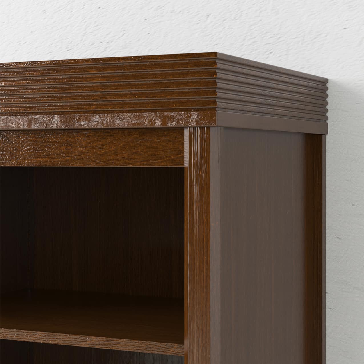 closeup of the coventry queen murphy bed solid wood top molding