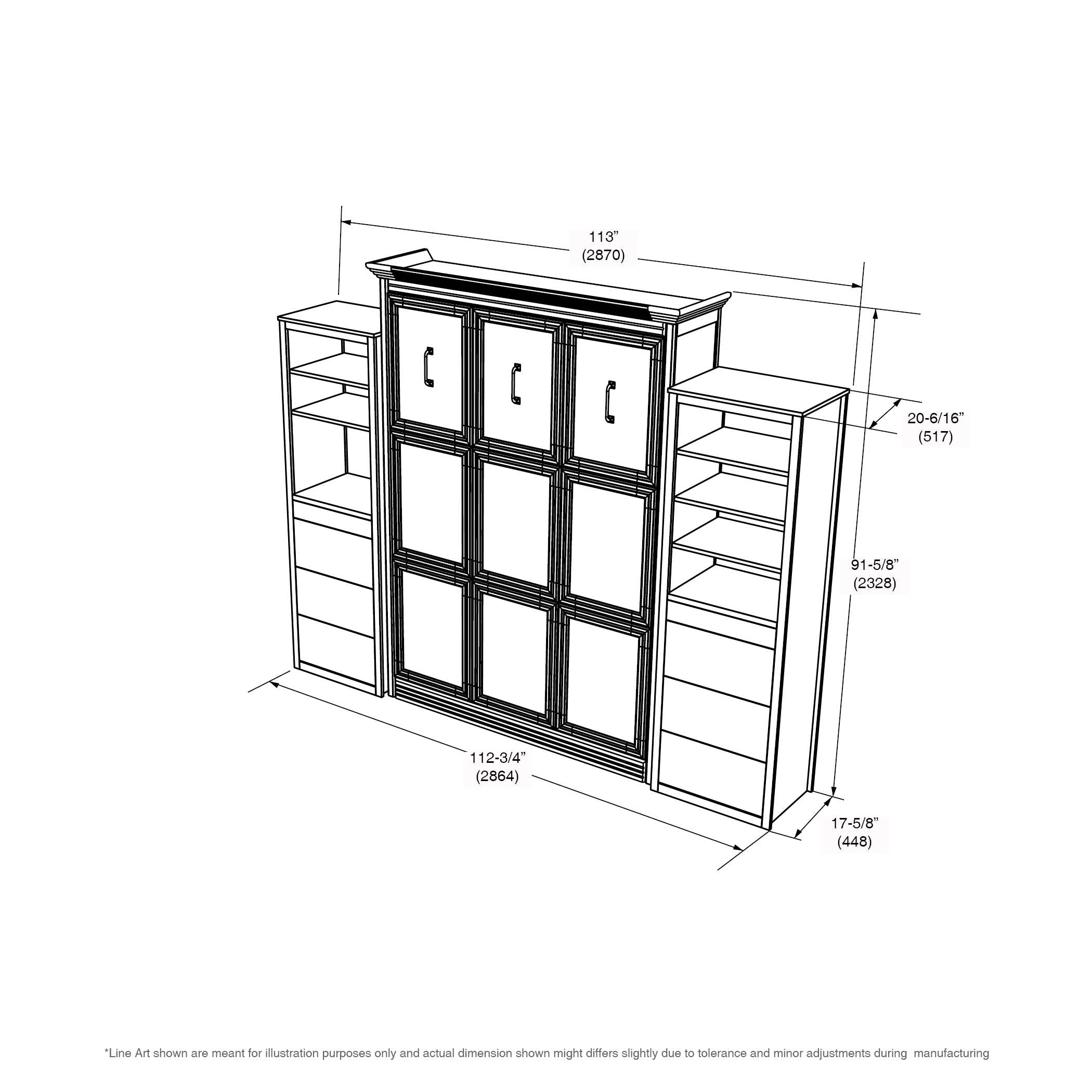 Adonis Queen Murphy Bed with 2 Storage Cabinets