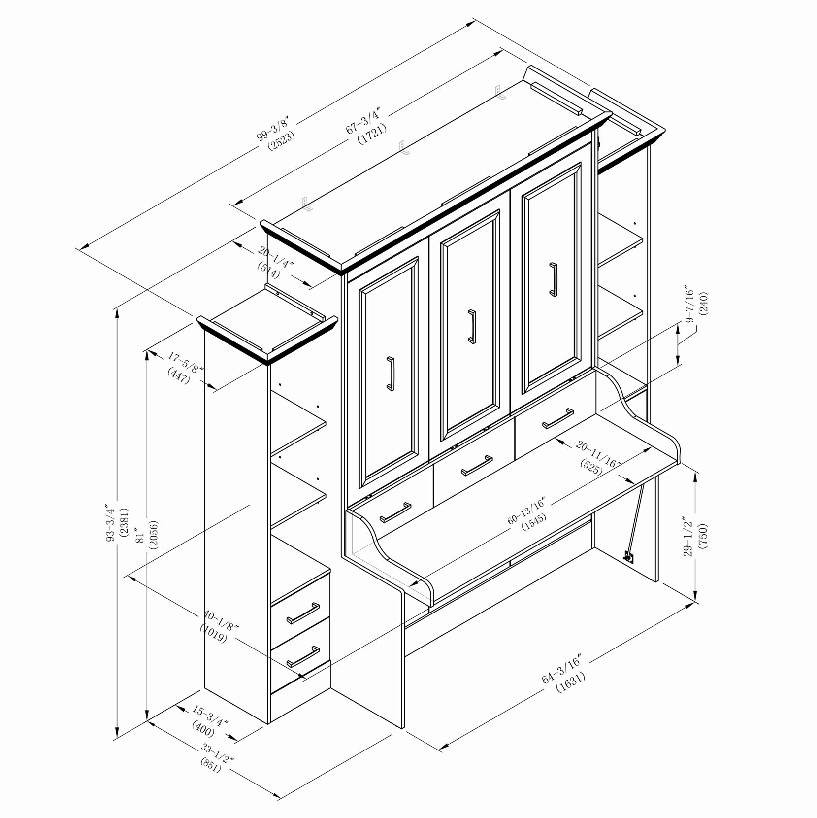 Cama Aegis Queen Murphy con escritorio y almacenamiento integrado