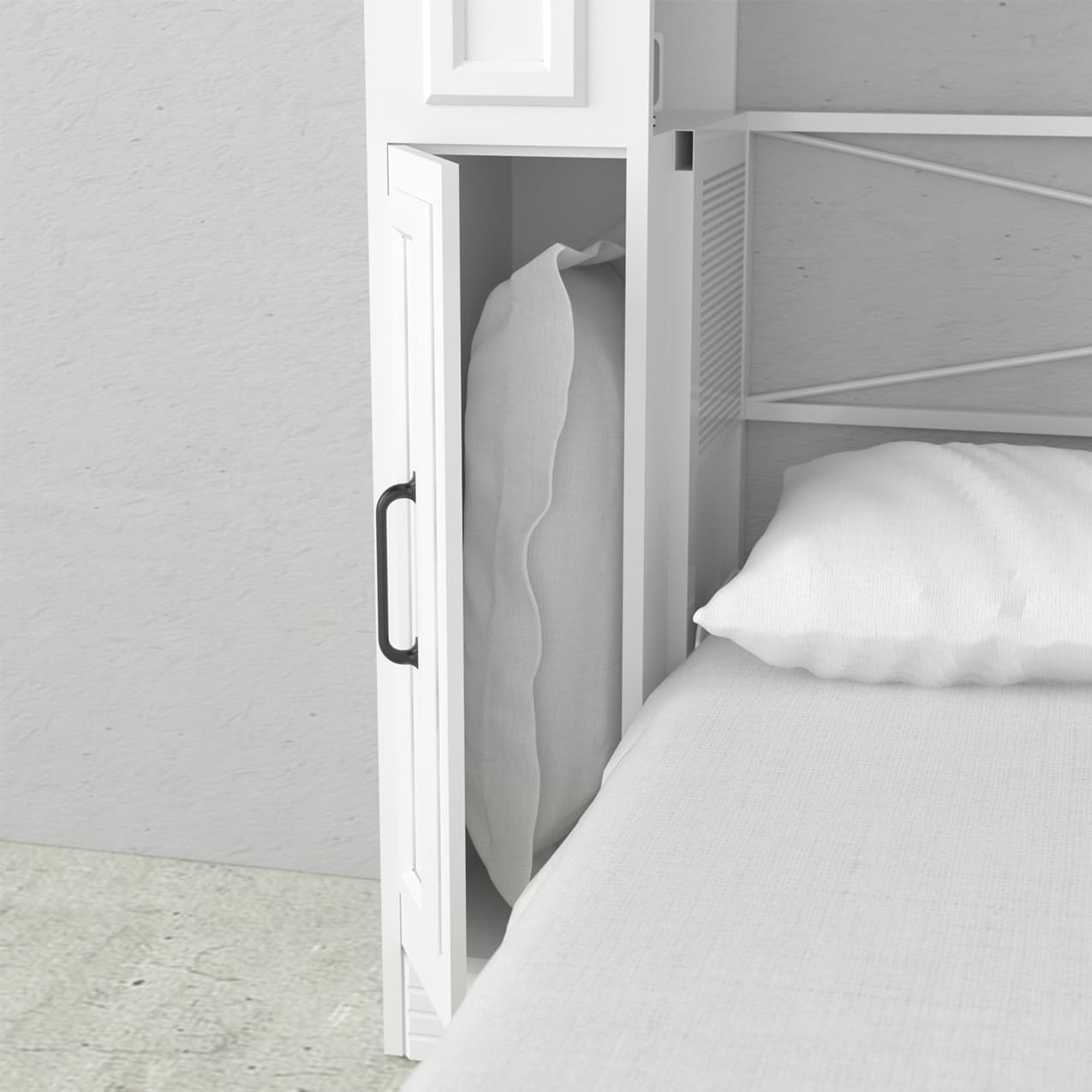 Alegra queen murphy bed with integrated storage pillow cabinet steel frame hidden hide away hide-a-way diy murphy bed kit fold out pull down wall bed cabinet