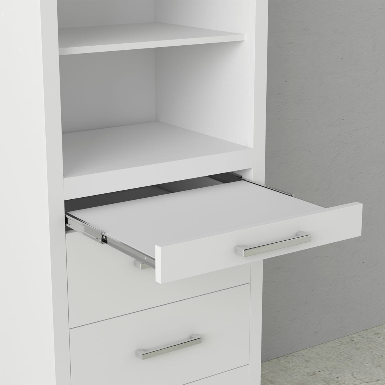 alegra storage cabinet with pullout nightstand pulled out for holding your devices