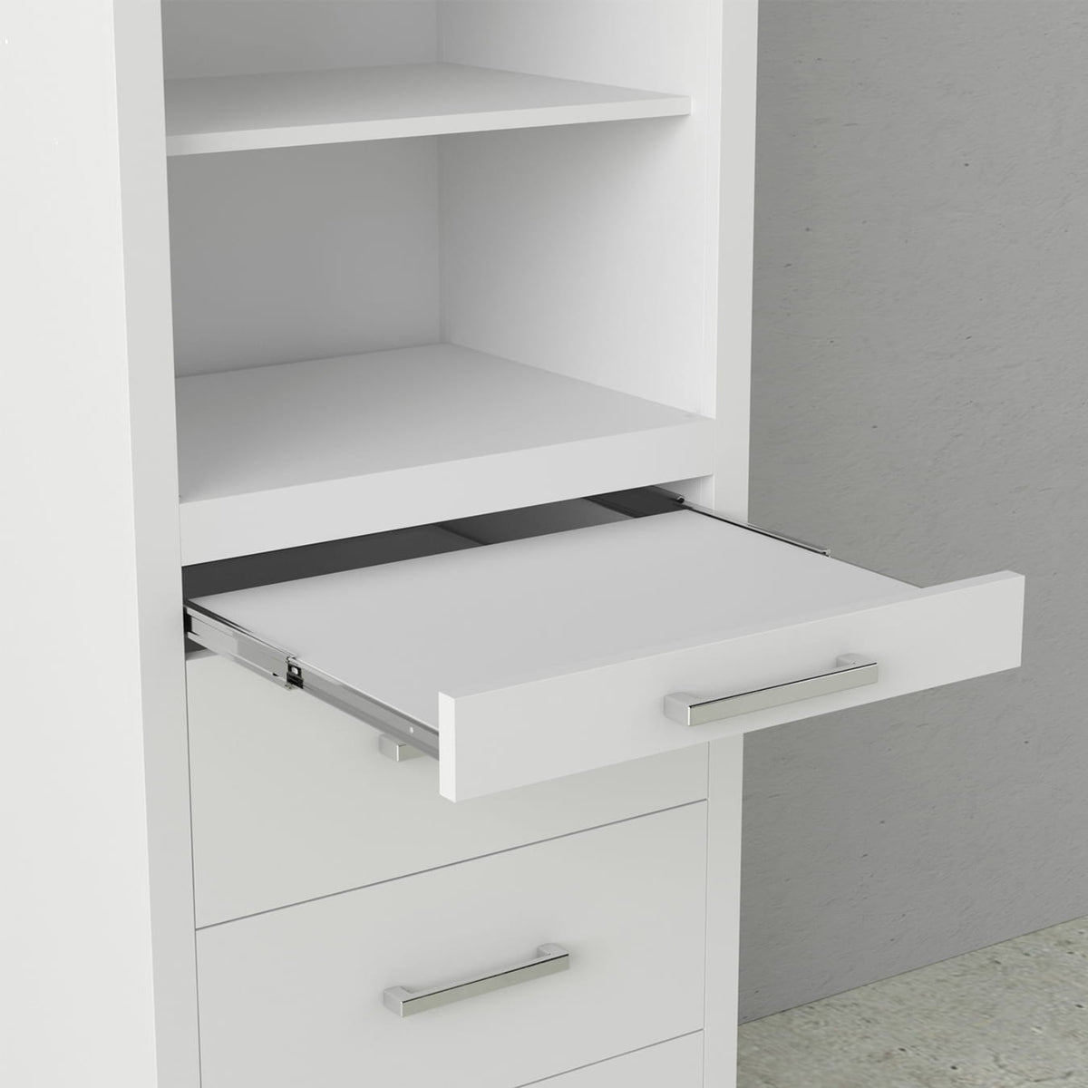 alegra queen murphy bed with 2 storage cabinets pull out nightstand customizable storage adjustable shelves hanging bar for clothes