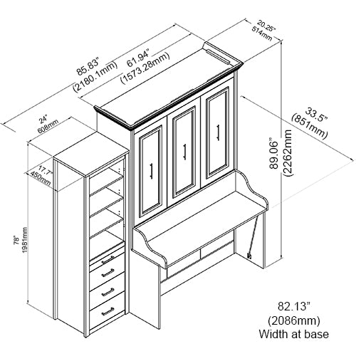 Lit escamotable Coventry avec bureau et 1 armoire de rangement