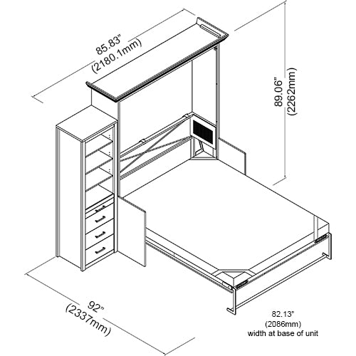 Lit escamotable Coventry avec bureau et 1 armoire de rangement