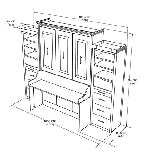 Cama Coventry Murphy con escritorio y 2 gabinetes de almacenamiento