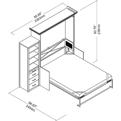 Lit escamotable Coventry avec bureau et 1 armoire de rangement