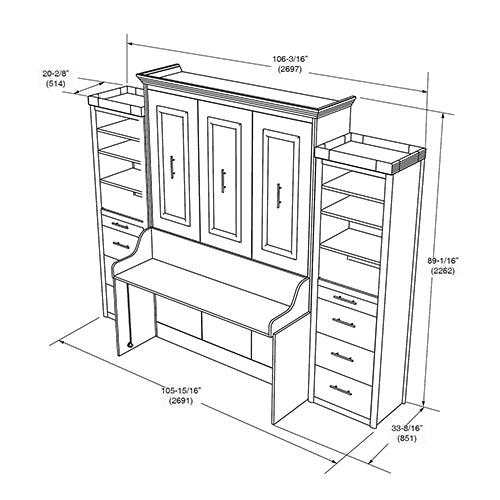 Cama Coventry Murphy con escritorio y 2 gabinetes de almacenamiento