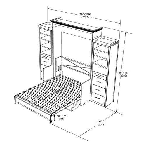 Cama Coventry Murphy con escritorio y 2 gabinetes de almacenamiento