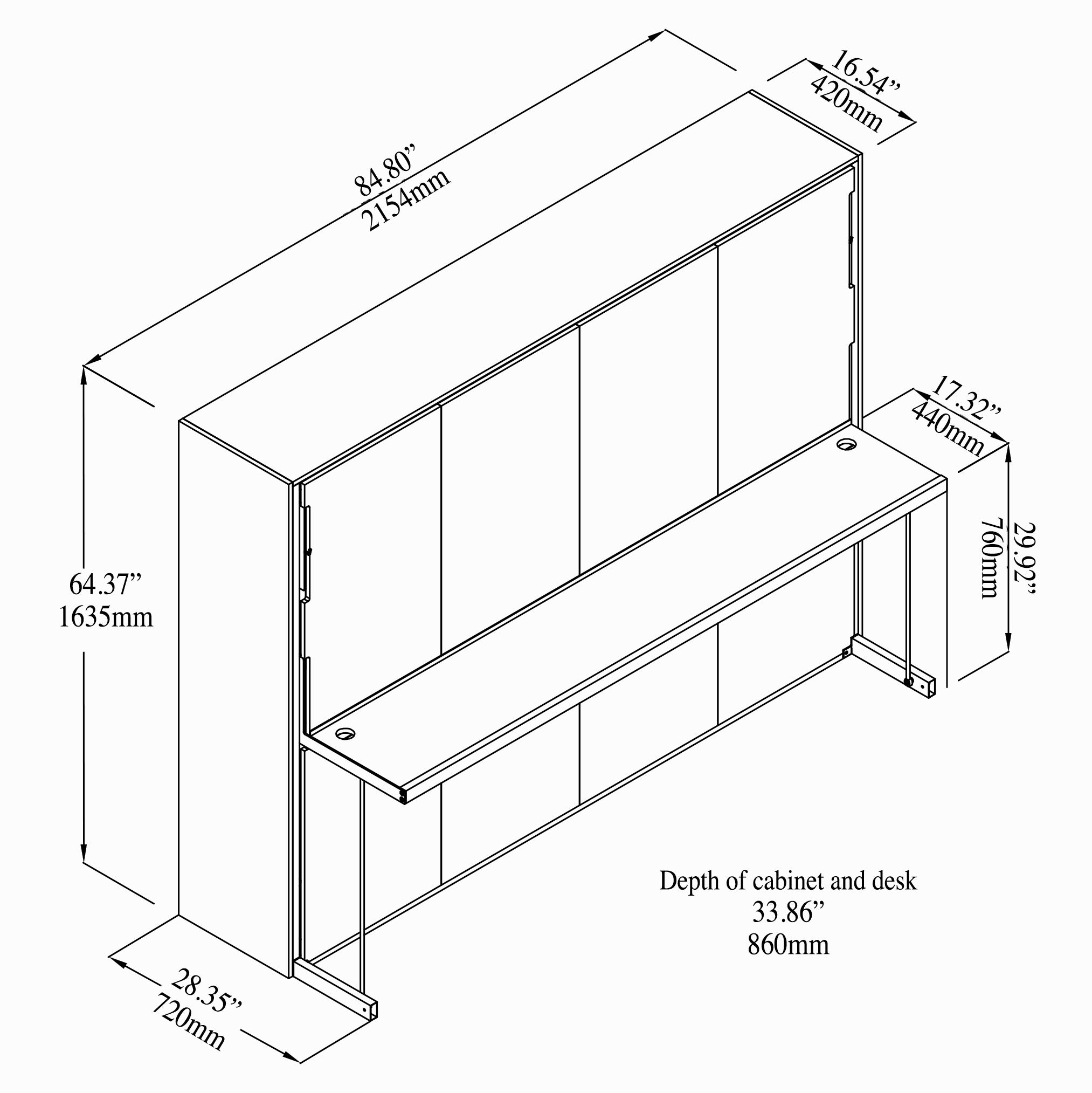 Axia Queen Murphy Bed with Desk - Horizontal