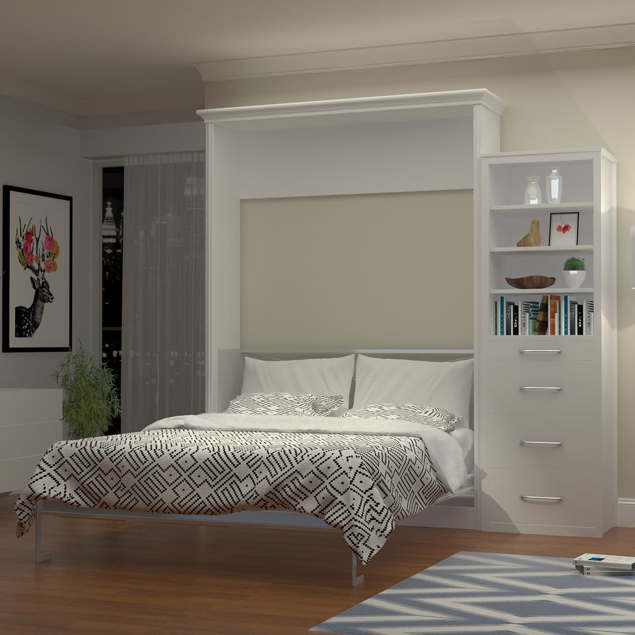 Alegra Queen Murphy Bed with 1 Storage Cabinet