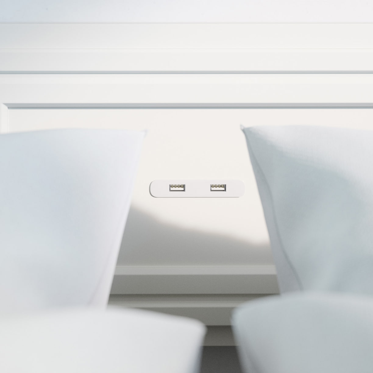 closeup of the usb ports in the aegis queen murphy bed with desk built in headboard