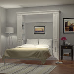 Alegra queen murphy bed with integrated storage cabinet open hidden hide away hide-a-way diy murphy bed kit fold out pull down wall bed cabinet adjustable shelves wire management pillow storage