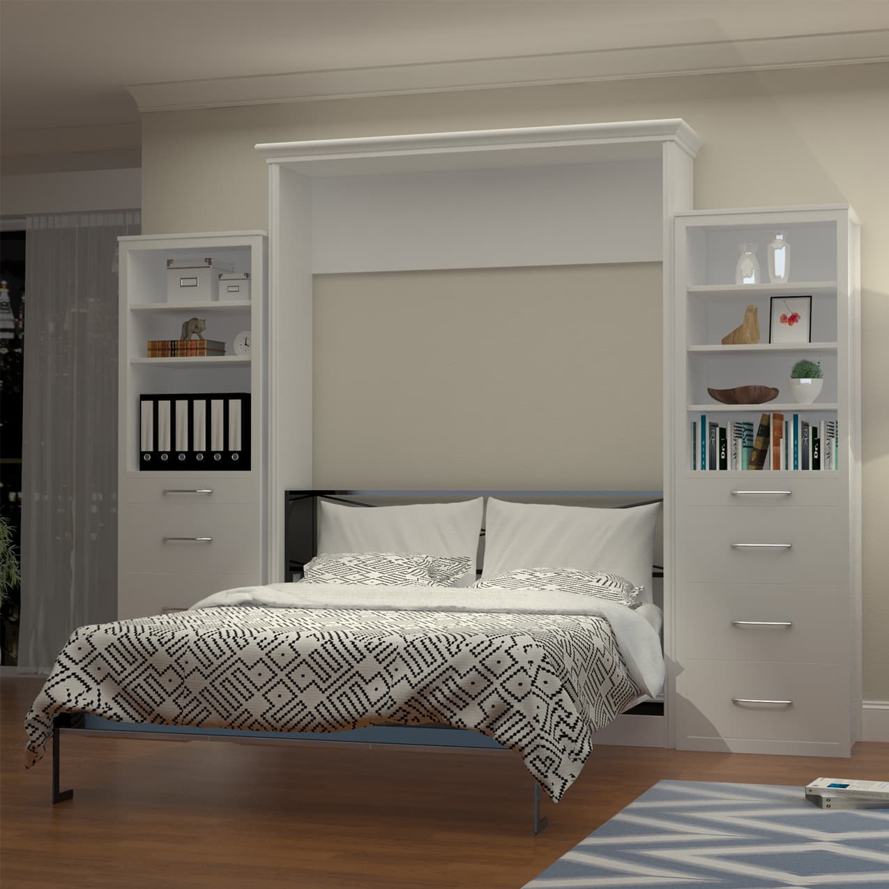 alegra quenn murphy bed with 2 storage cabinets bed open hidden hide away hide-a-way diy murphy bed kit wall bed cabinet fold out pull down