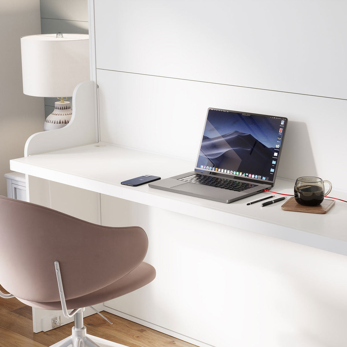 Murphy bed with desk and shelf, lit escamotable avec un bureau space saving furniture queen full size