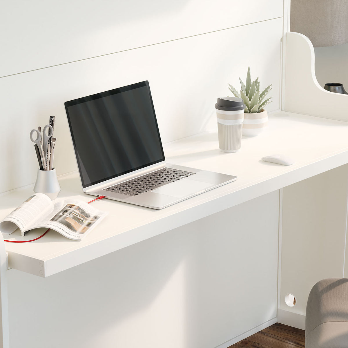 Murphy bed with desk and shelf, lit escamotable avec un bureau space saving furniture queen full size
