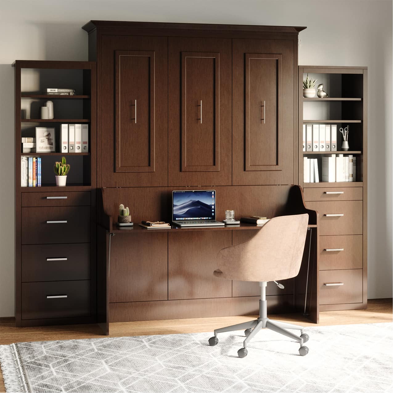 coventry queen murphy bed with desk and storage cabinets bed closed hidden hideaway hide away hide-a-way diy murphy bed kit fold out pull down wall bed cabinet desk bed combo home office guest bed customizable storage adjustable shelves pullout nightstand drawers