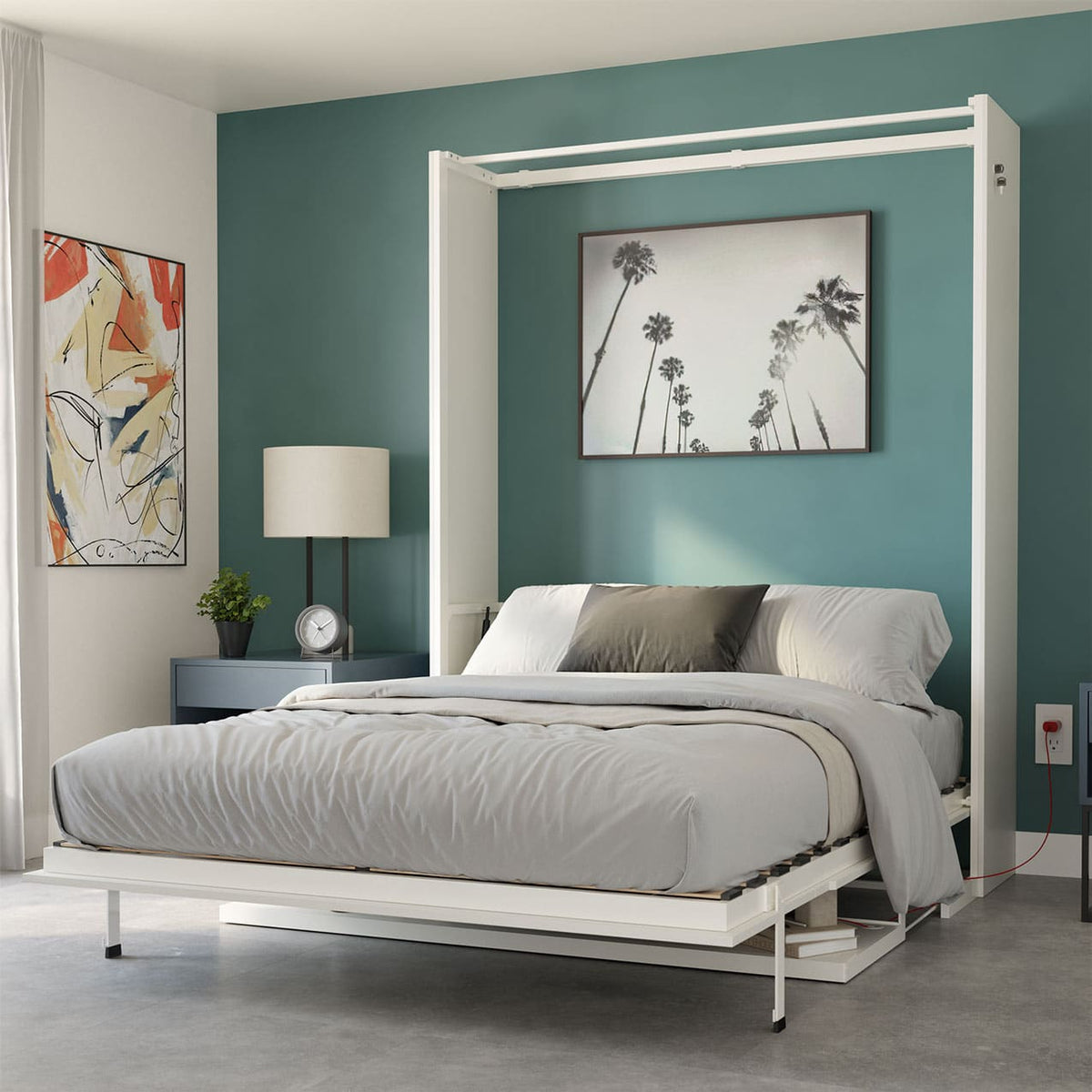White Murphy Bed with desk Lit escamotable avec un bureau Space saving furniture