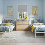 Children's bedroom with two beds, a dresser, and decorative elements.bed frame with headboard footboard lift bed storage lift up bedroom furniture risers space-saving white metal 
